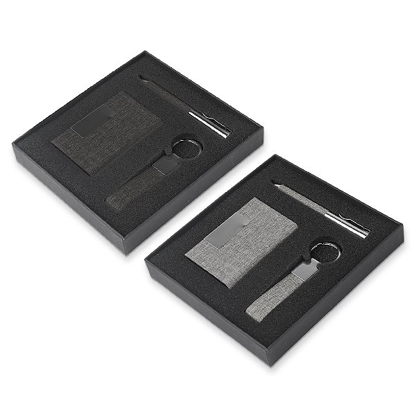 Kit Escritório Porta Cartão, Chaveiro e Caneta Metálica - Cód.: CJ150