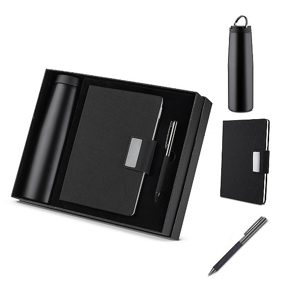 Kit escritório Caderno, Garrafa e Caneta Metalica - Cód.: CJ300P