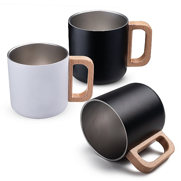 Caneca térmica com alça em madeira - Cód.: CA9540