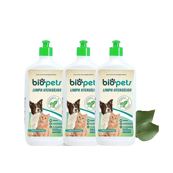 Kit 03 Higienizador De Utensílios Animal Vegano 500ml Biopets