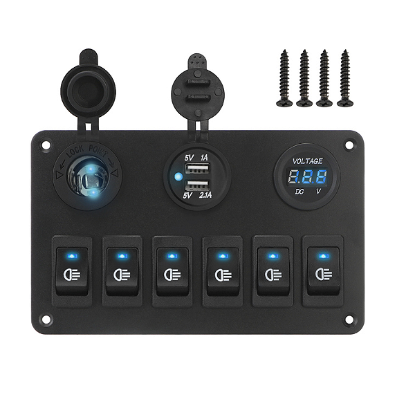 Painel Interruptor 6 Botões 12-24V USB Carregador