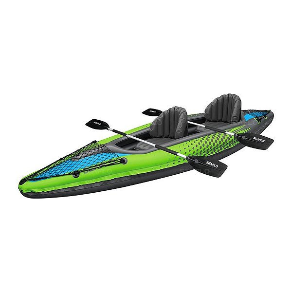 Caiaque inflável Seaflo 2 pessoas com remo mochila e inflador