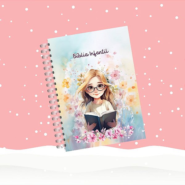 Bíblia Infantil Personalizada - Ilustrada com Histórias Resumidas da Bíblia - Menina Loira Cabelo Liso e Óculos