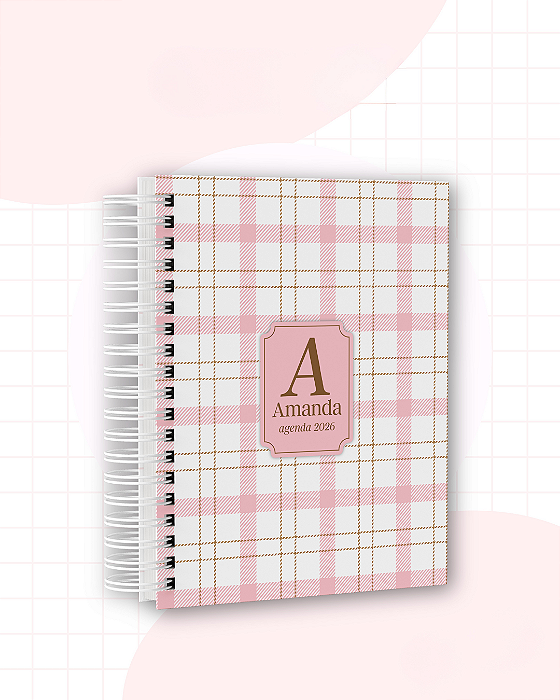 Agendas 2026 Feminina Personalizadas | Xadrez Rosa e Azul