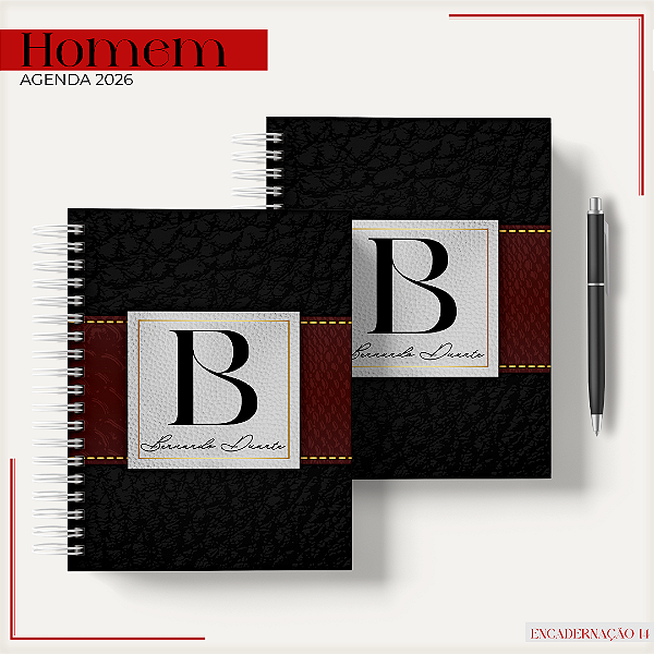 Agenda Masculina 2026 Personalizada | Preto e Vinho