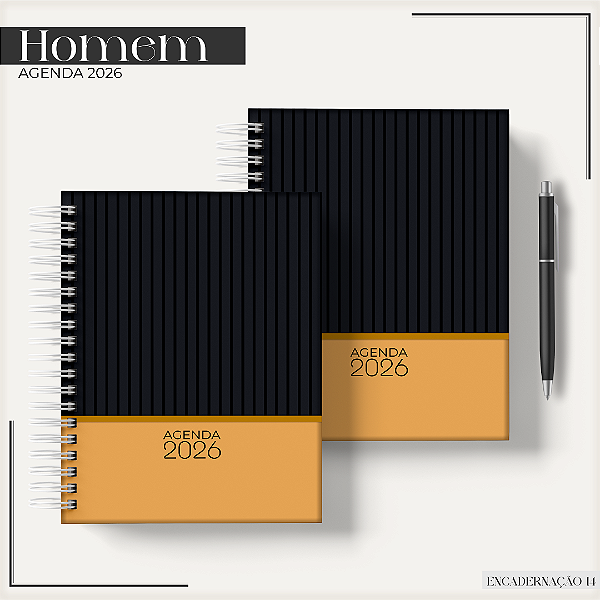 Agenda Masculina 2026 Personalizada | Cinza e Amarelo