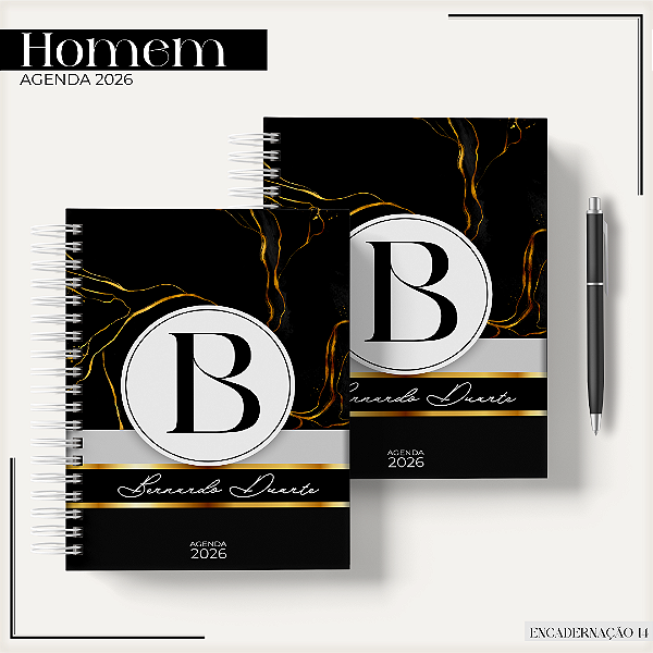 Agenda Masculina 2026 Personalizada | Gold Black