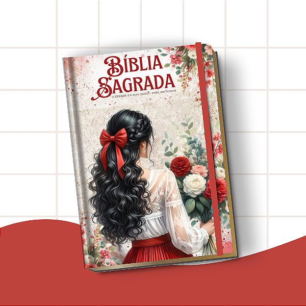 Bíblia Letra Hiper Plus com Harpa – Leitura Confortável e Edição Completa | Menina Floral Vermelha