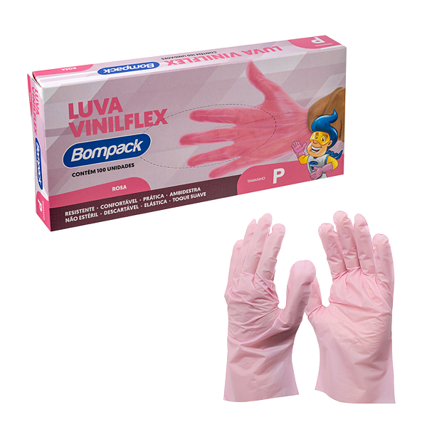 Luva Procedimento VinilFLex Rosa Sem Pó