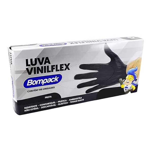 Luva Procedimento VinilFLex Preta Sem Pó
