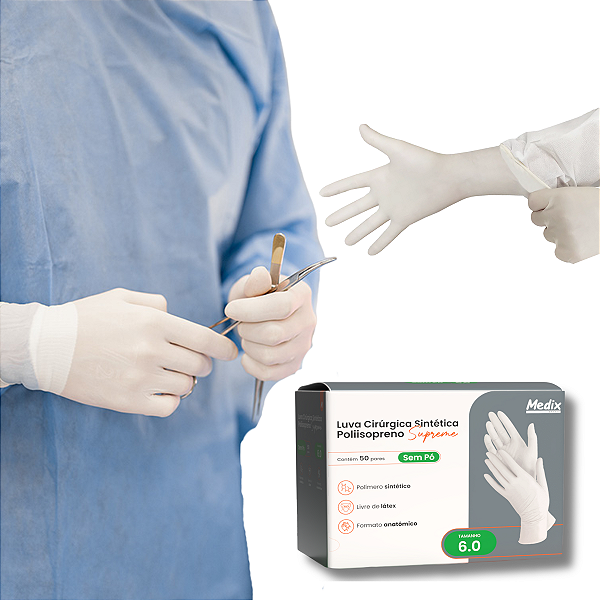 Luva Cirúrgica Livre de Latex Sem Pó Estéril
