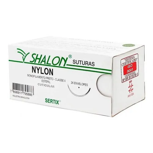 Fio de Sutura Nylon Preto 0 (Com Agulha) 24 Unidades - Shalon