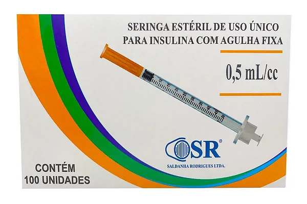 Seringa para Insulina 0,5mL com Agulha Fixa - Caixa Com 100 Unidades - SR