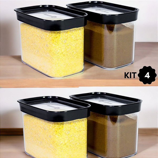 Kit 4 Potes Herméticos Vasilha Acrílico 1L para Farinhas Açúcar Café Cereais