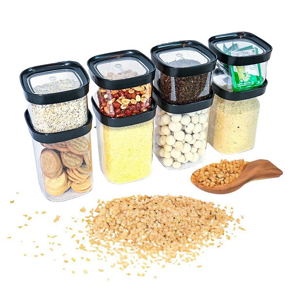 Kit 8 Potes Herméticos Quadrado Porta Alimentos Jogo Mantimentos Organizar Cozinha