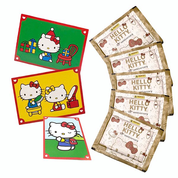 Kit 50 Figurinhas do Álbum Hello Kitty Aniversário 50 anos - 10 envelopes