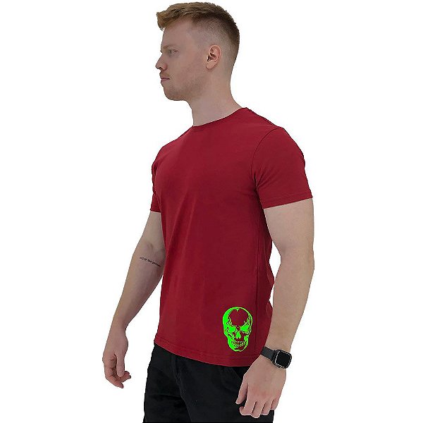 Camiseta Tradicional Masculina MXD Conceito Estampa Lateral Caveira Fluorescente