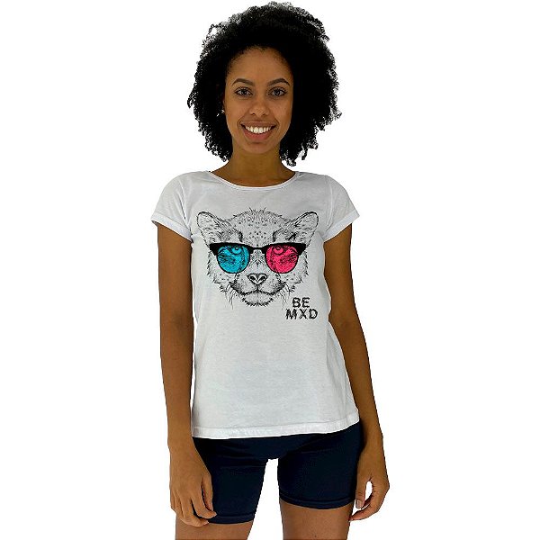 Camiseta Babylook Feminina MXD Conceito Leopardo de Óculos