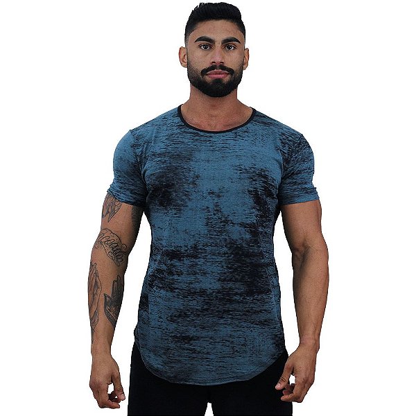 Camiseta Longline Fullprint Masculina MXD Conceito Rajado Corrosivo Azul
