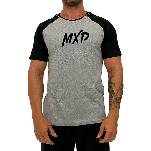 Camiseta Tradicional Masculina MXD Conceito Raglan Mescla e Preto