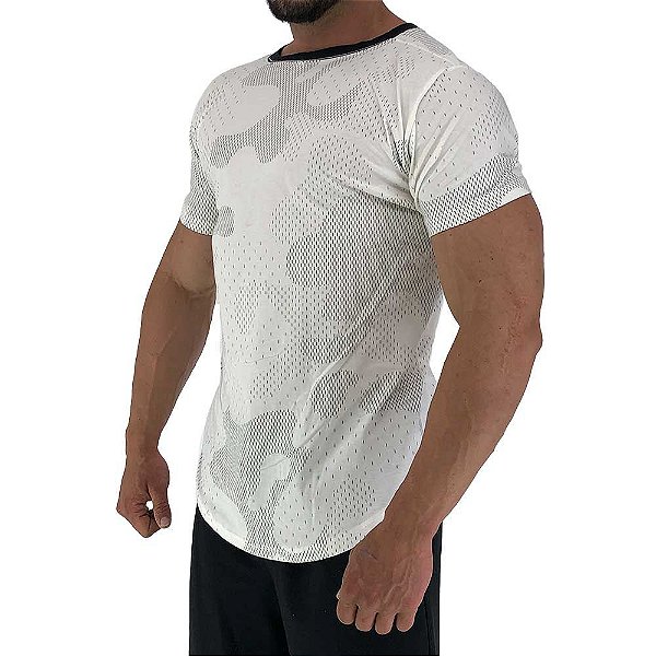 Camiseta Longline Fullprint Masculina MXD Conceito Camuflado Riscos Branco