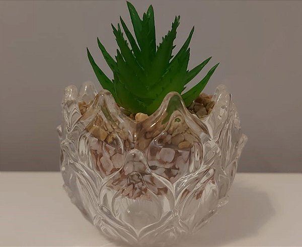Vasinho de vidro com mini suculenta artificial