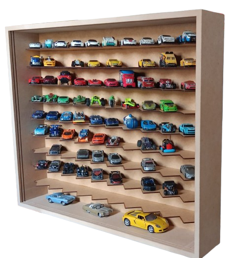 Expositor Para 100 Carrinhos em 45° Escala 1:64 Mdf Cru Com 2 Portas