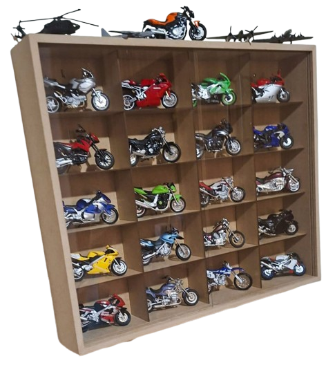 Expositor Para 20 Miniaturas Motos Avião Mdf Cru Com 2 Portas