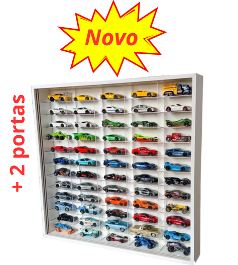 Expositor Em Acrílico Para 60 Miniaturas Escala 1/64 MDF Branco Com 2 Portas