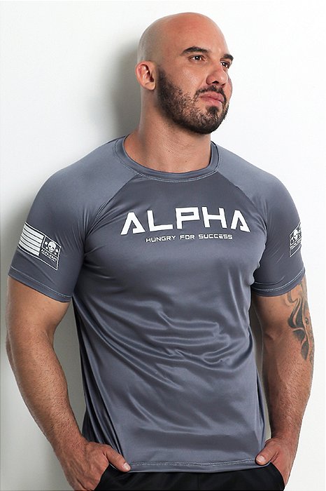 Camiseta ALPHA Cinza Dry Fit masculina para treino ALFA KING