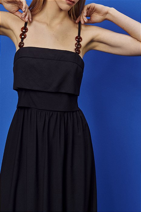 Vestido Longo Com Alças - PRETO