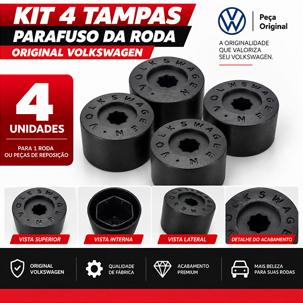 Kit Jogo (4 Un.)  Tampa Capa Parafuso Roda Liga Leve  Vw (Parafuso 17mm)  1K06011739B9 Original