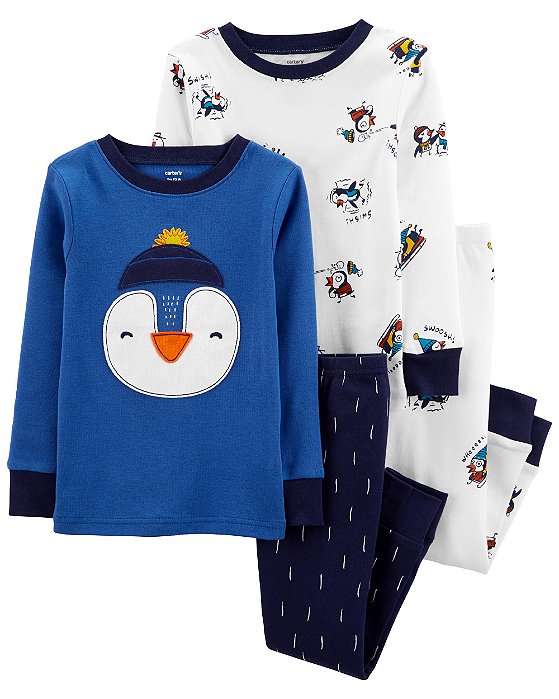 Roupa Infantil Menino Carters Pijama 4 Pçs Azul Pinguim - Bazar Kids Eua