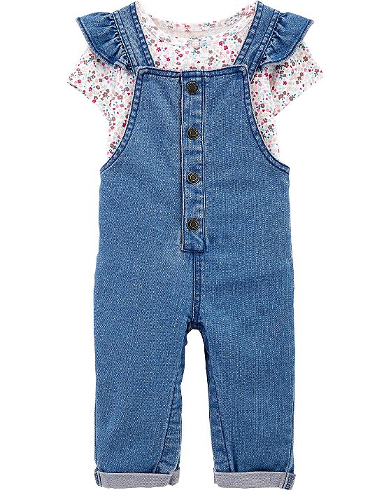 Roupa Infantil Menina Carters Jardineira Jeans Com Body - Bazar Kids Eua