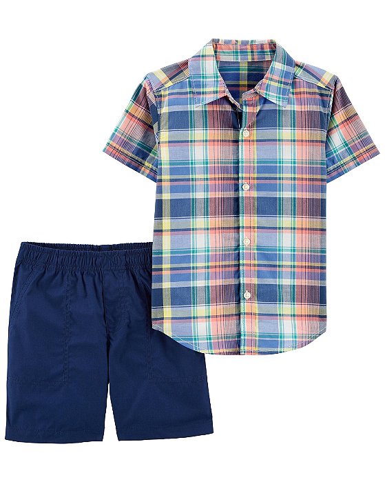 Roupa Infantil Menino Carters Conj 2 Pçs Camisa Xadrez Azul - Bazar Kids Eua