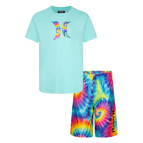 Conjunto Infantil Hurley 2Pçs Praia – Camiseta Verde Meninox'
