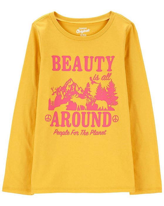 Camiseta Infantil Menina Carter’s Manga Longa Amarela Beauty