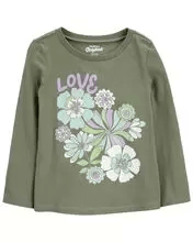 Camiseta Manga Longa OshKosh Menina – Verde Love com Flores