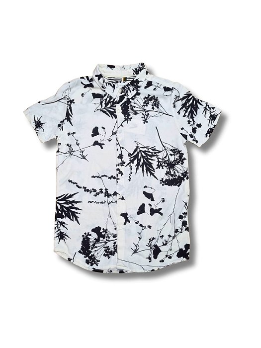 Camisa Infantil Denim & Flower Estampada Bege com Folhas
