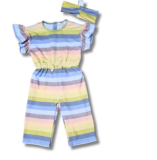 Roupa Infantil Menina Jéssica Simpson Macacão Listrado com Laço