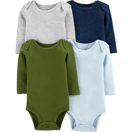 Kit 4 Bodys Carter’s Manga Longa Azul – Bebê Menino