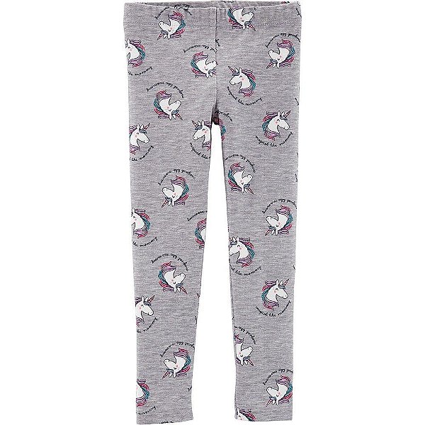 Calça Legging Infantil Menina Carter’s Cinza Estampa Unicórnio