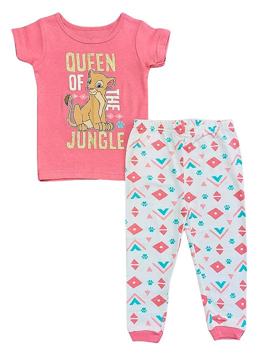 Roupa Infantil Menina Disney Pijama 2 Pçs Camiseta Queen Of The Jungle