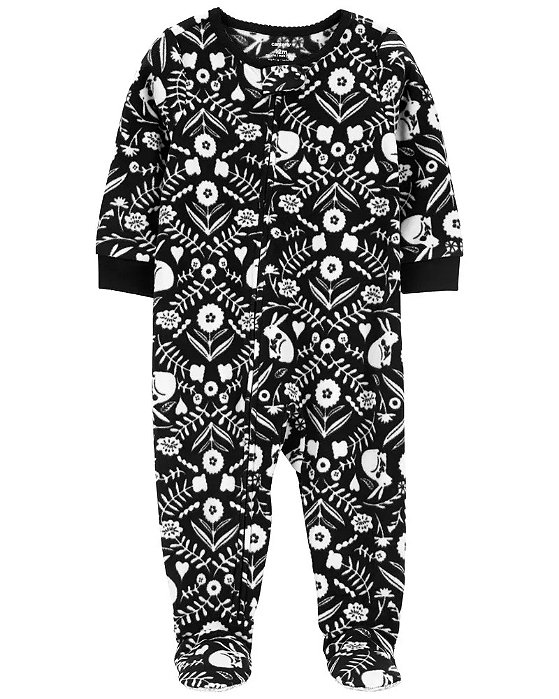 Macacão Infantil Menina Carter’s Fleece Preto com Flores
