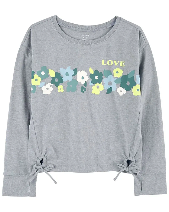 Camiseta Infantil Menina Carter’s Manga Longa Verde Flores