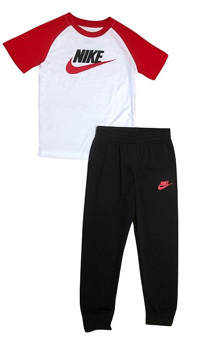 Roupa Infantil Menino Nike Conj 2 Pçs Camiseta Branca Manga Vermelha"