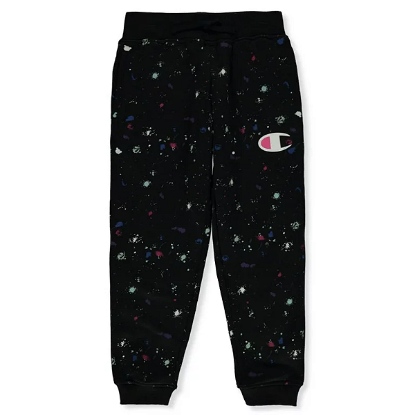 Calça Moletom Infantil Menina Champion Preta com Detalhes Coloridos