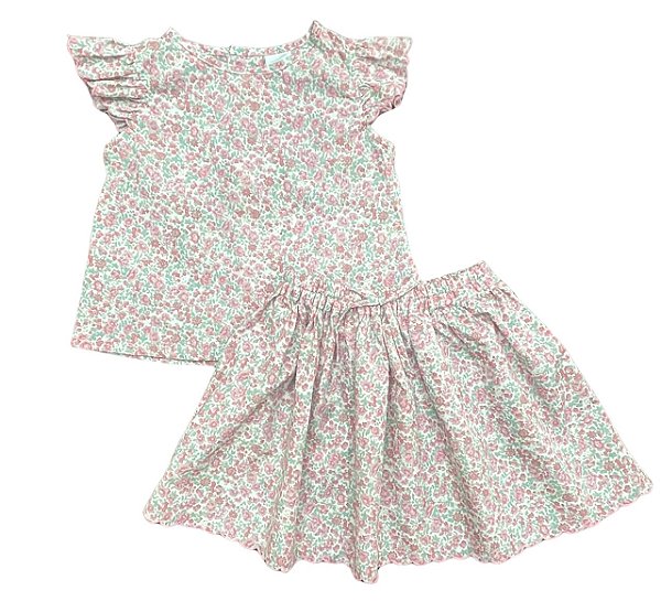 Conjunto Infantil Menina Edgehill – Bata e Saia Flores Rosa 2 Peças