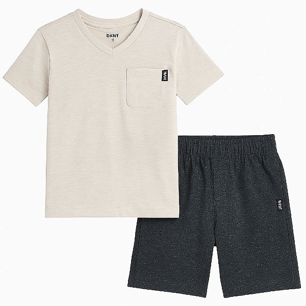 Conjunto Infantil DKNY Camiseta Rosê e Bermuda Cinza – 2 Peças