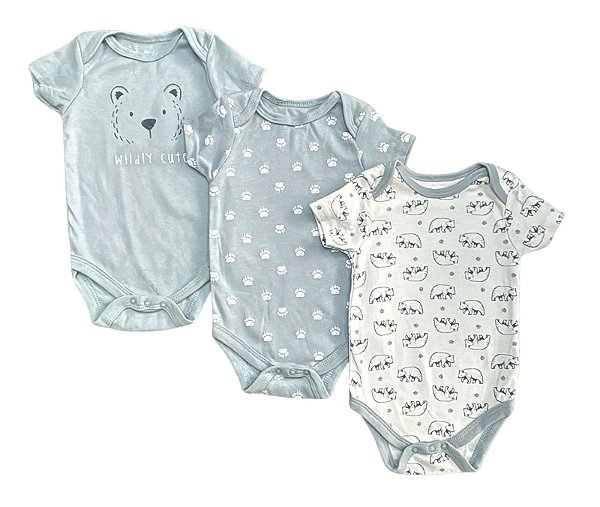 Kit 3 Bodys Le Top Azul com Urso – Manga Curta Bebê Menino